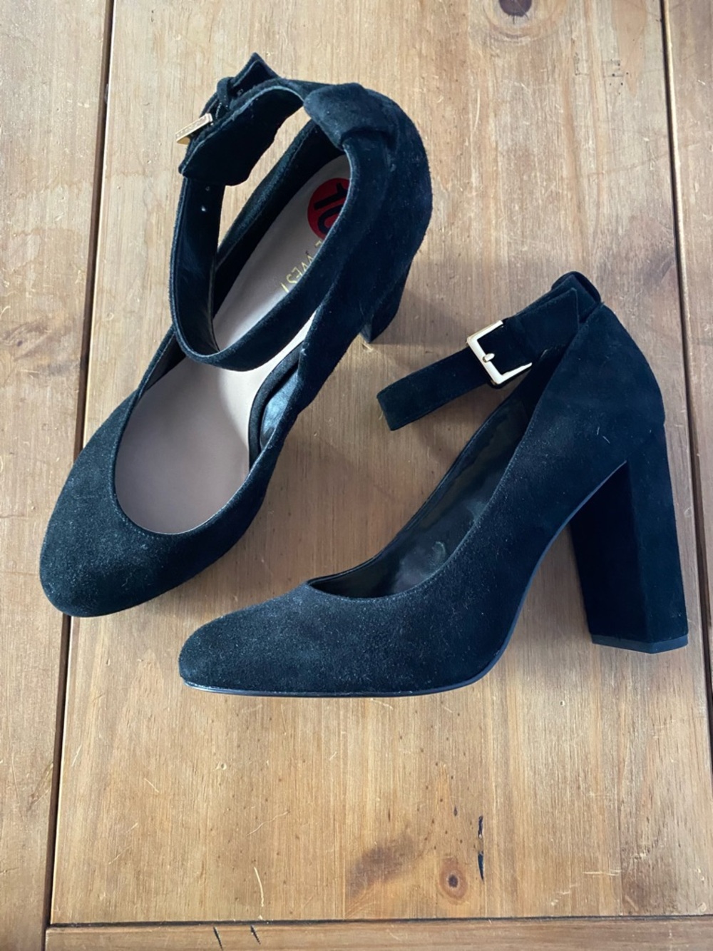 Nine West Black Suede Ankle-Strap Block Heel Pumps